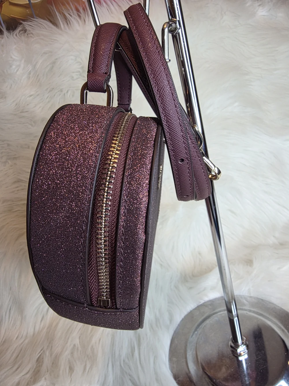 Kate Spade NWOT Plum Glitter Heart Mini Top-Handle  Crossbody Bag Includes Strap